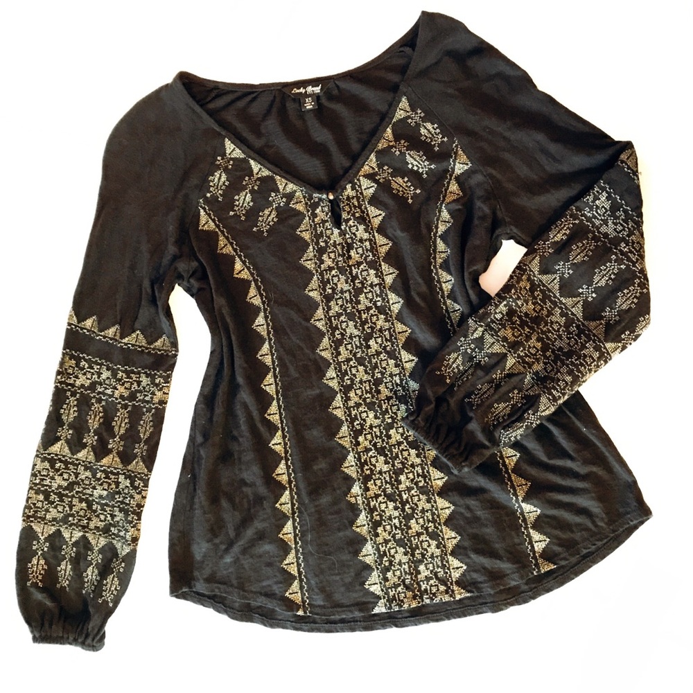 Gorgeous black Lucky brand BOHO embroidered blouse